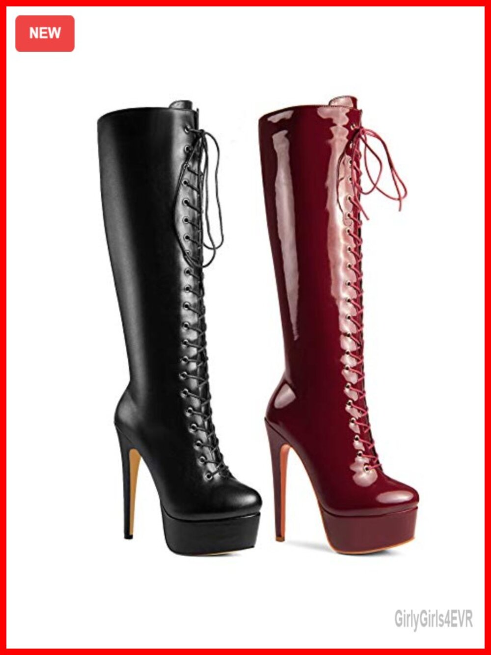 ANN CREEK Women's Niwen Knee High Faux Leather Stiletto Heel Lace Up Boots